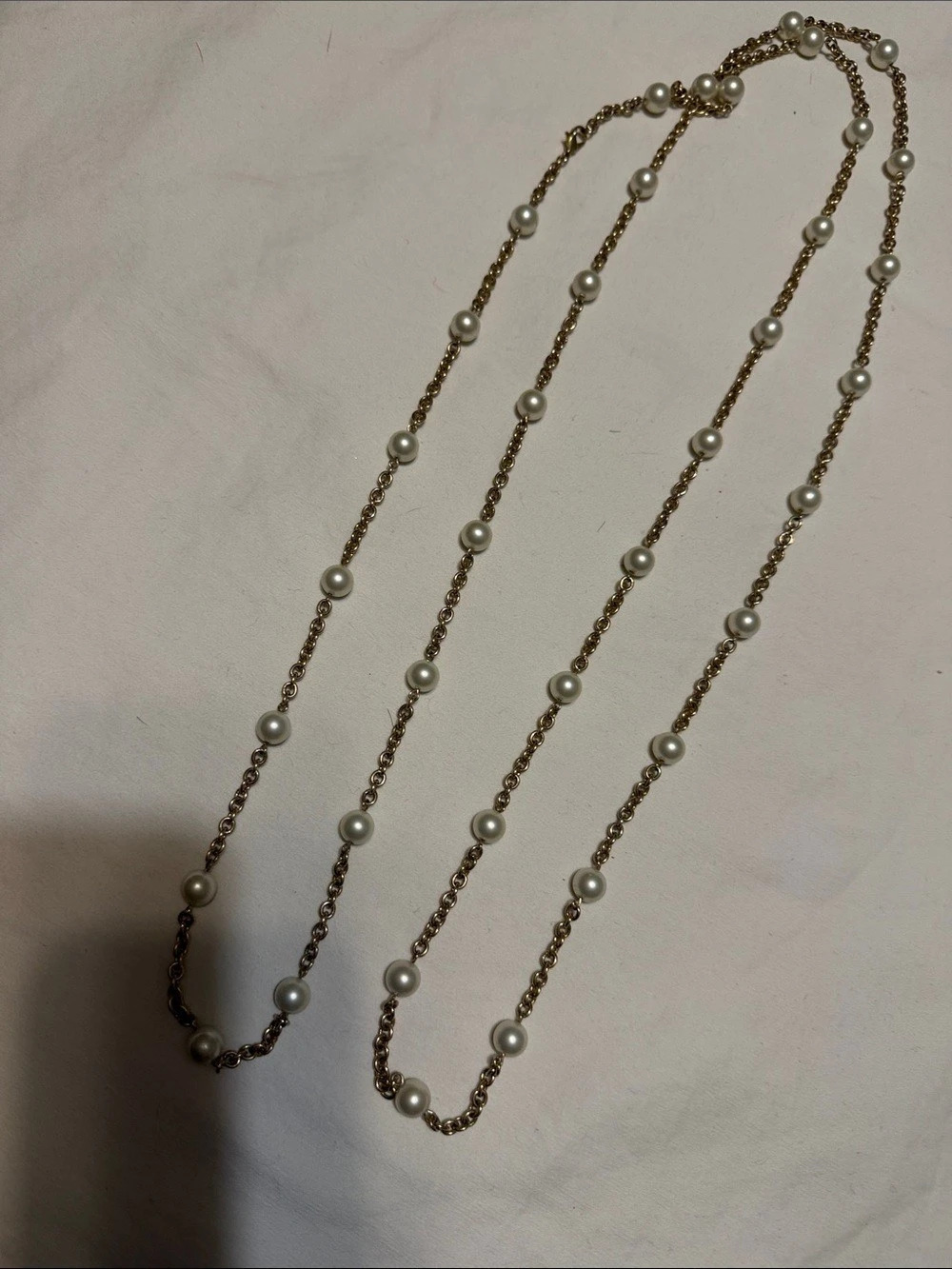 Faux Pearl Gold-Tone Chain Necklace
